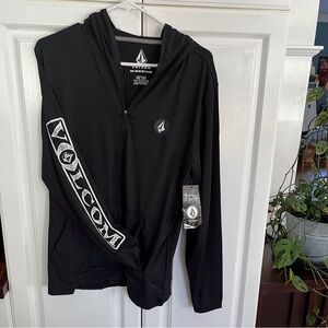 VOLCOM RALLY HOODED LONG SLEEVE RASH GUARD PULLOVER - MENS M BLACK NWT